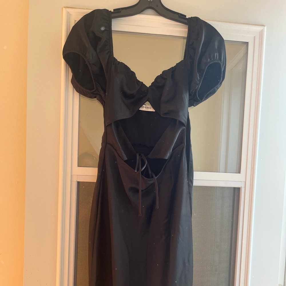 4th + Reckless Black Puff Sleeve Cut Out Maxi Dress
